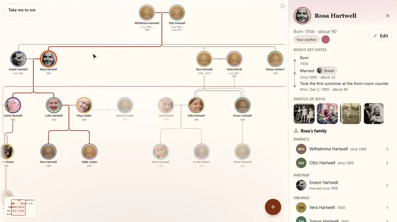 Moving across the family tree and opening a person.